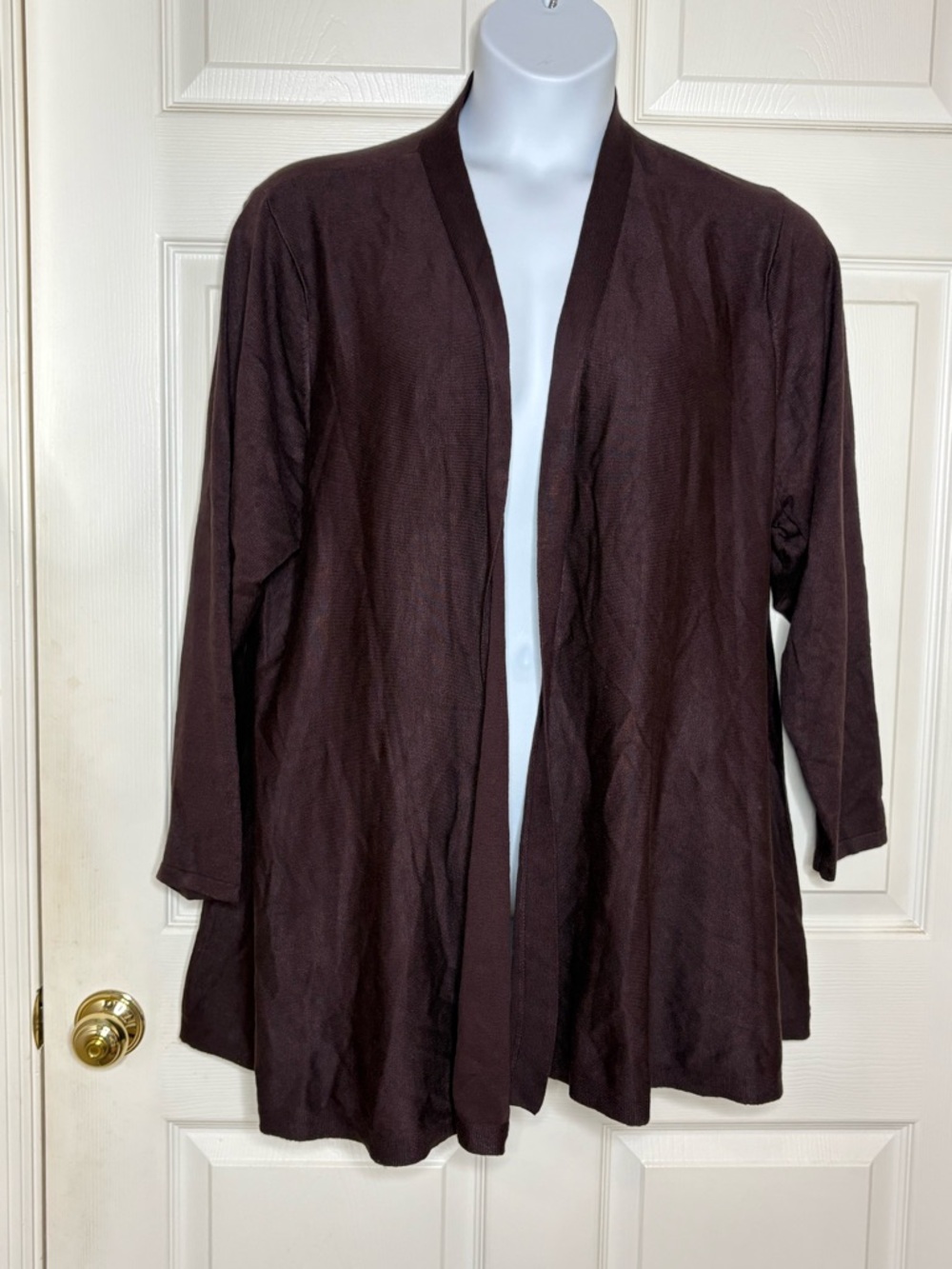 NY Collection Brown Open Front Long Cardigan